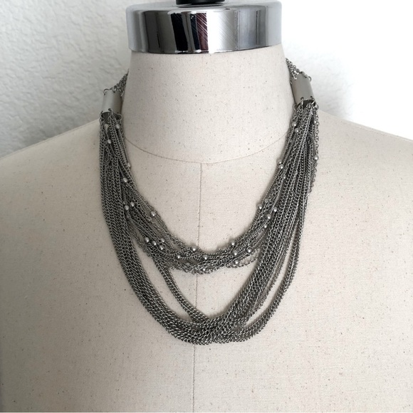 Silver Tone Multi Strand Necklace VTG - Picture 1 of 7